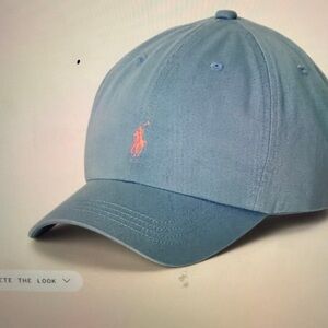 Ralph Lauren Pale Blue Cotton Polo Cap with Pink Embroidered Logo